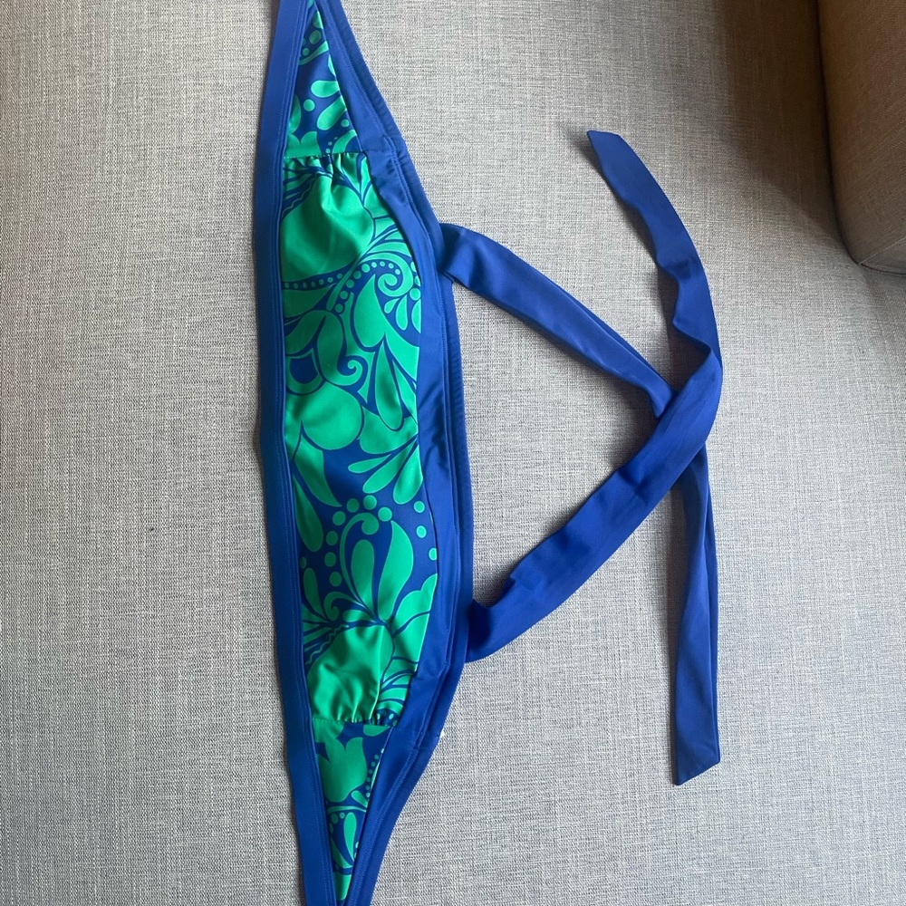 Boden Blue and Green Floral Print Bikini Top